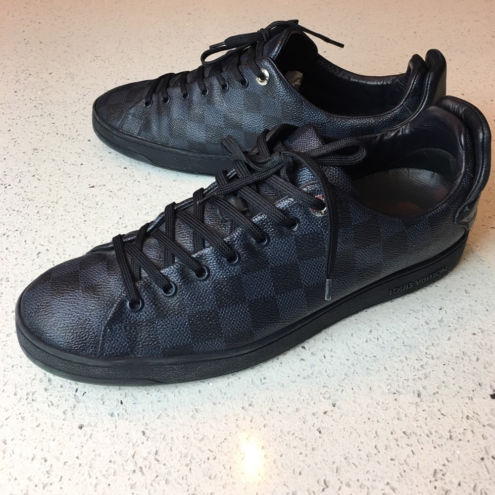 Louis Vuitton Black And Blue Leather Sneakers
